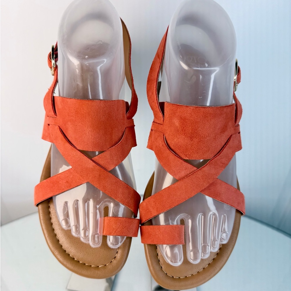 Franco Sarto Orange Suede Crisscross Sandals